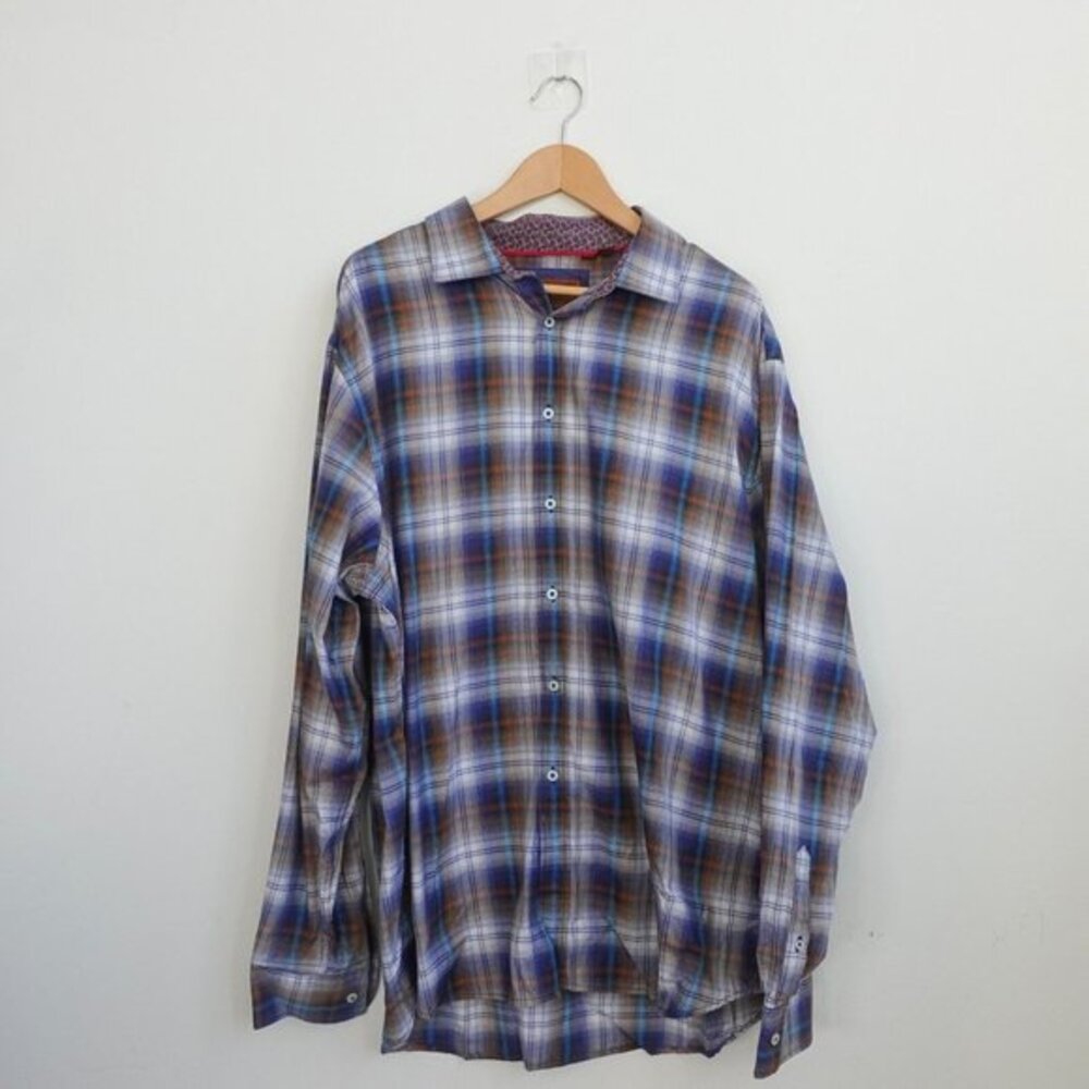 James Tattersall Shirt Mens 3XL Blue Plaid Western Button Down Tartan‎ Cabincore
